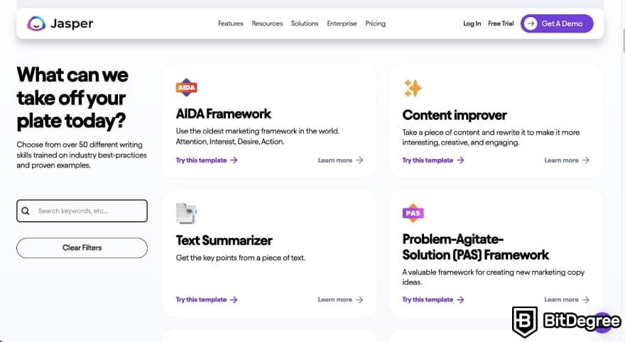 Best AI tools: Jasper AI template page. Best AI tools: Jasper AI template page.