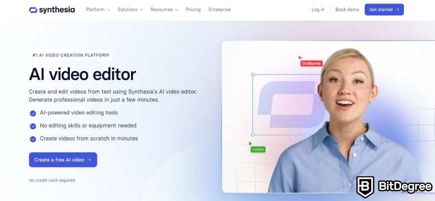 Best AI tools: Synthesia video editor page. Best AI tools: Synthesia video editor page.