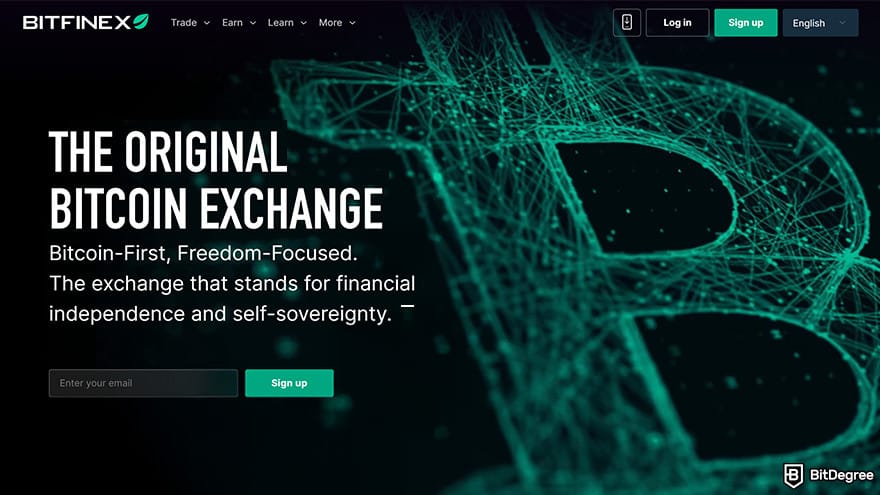 Best cryptocurrency exchange: Bitfinex homepage.