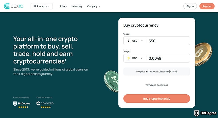 Best cryptocurrency exchange: CEX.IO homepage.