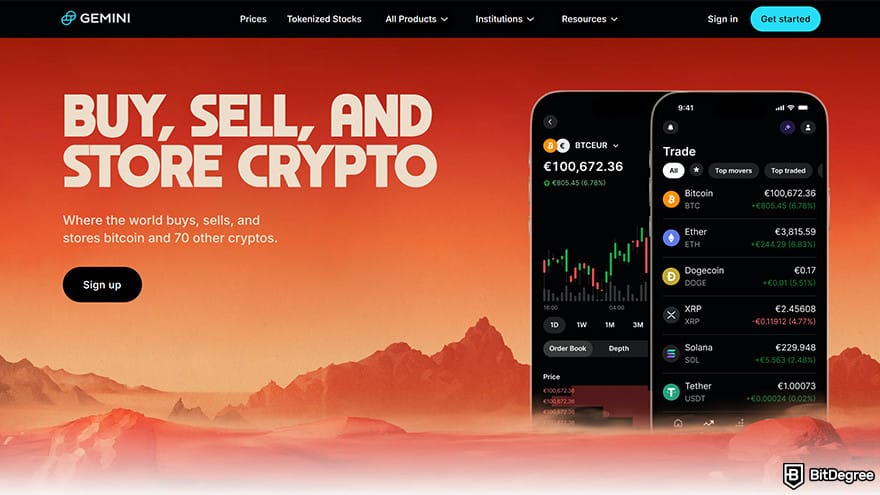 Best cryptocurrency exchange: Gemini homepage.