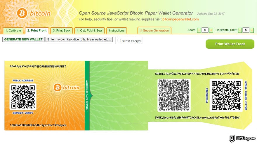 Best cryptocurrency wallet: Bitcoin paper wallet generated on bitcoinpaperwallet.com.