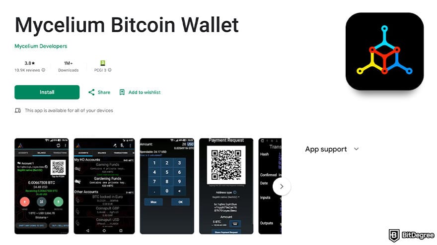 Best cryptocurrency wallet: Mycelium Bitcoin wallet on Google Play store.