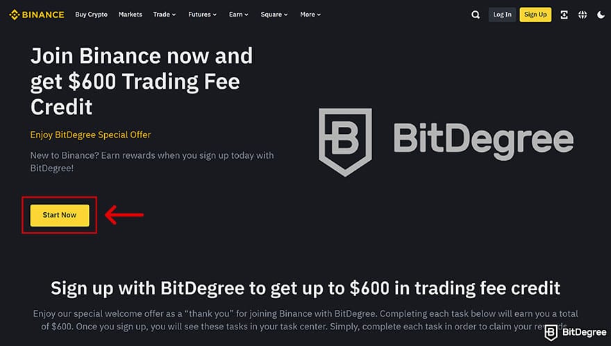 Binance Review: sign up page.