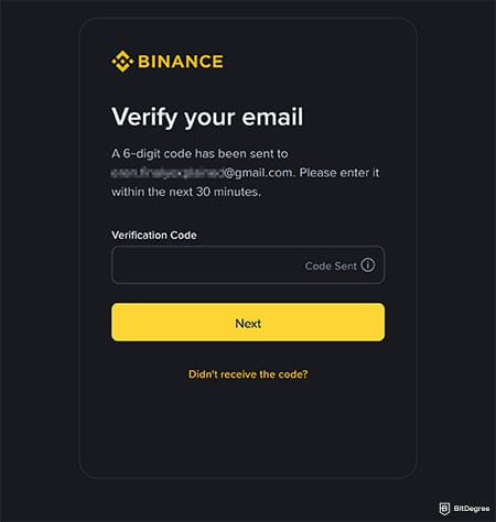 Binance Review: verify your email.
