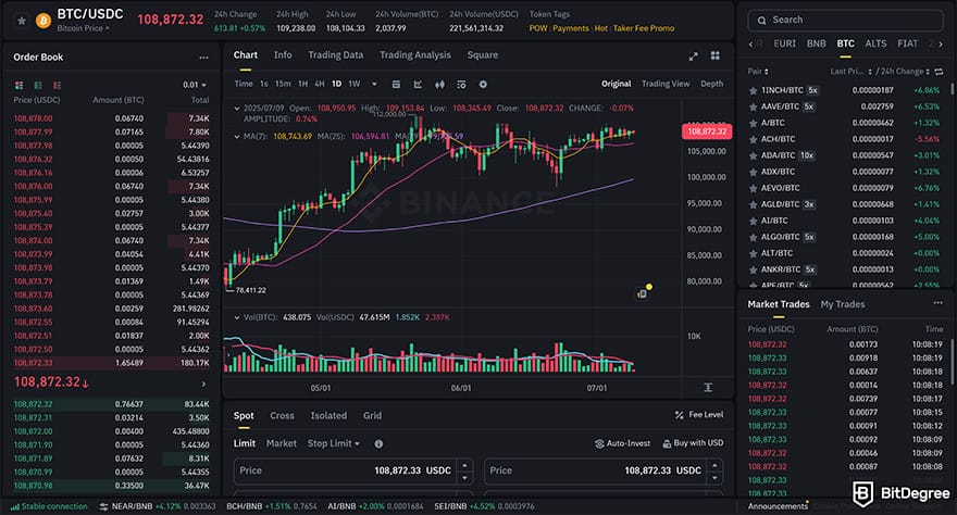 Binance Review: choose a pairing.
