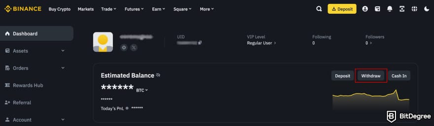 Binance Review: go to your profile to check your assets.