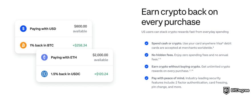 Coinbase review: Coinbase crypto debit card.