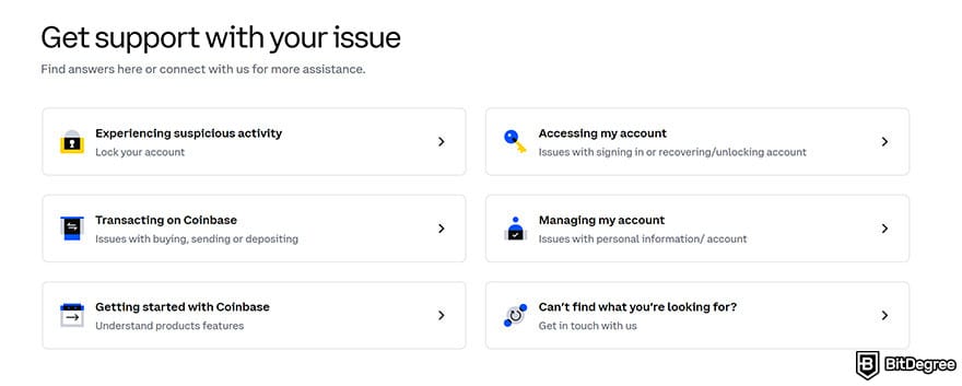 Coinbase review: get support with your issue.