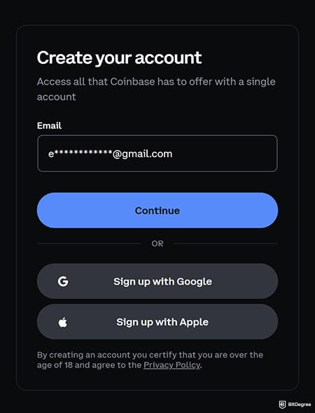 Coinbase review: write your email.