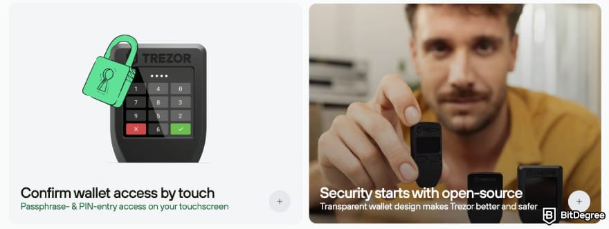 Hardware crypto wallet: Trezor Model T security features.