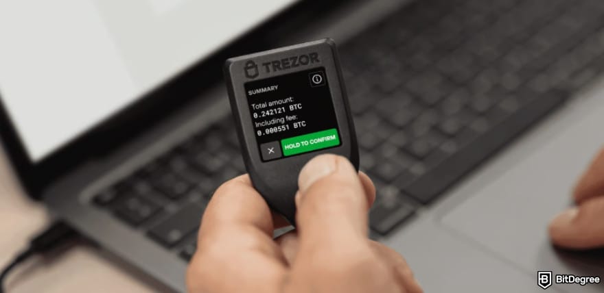 Hardware crypto wallet: Trezor Model T.