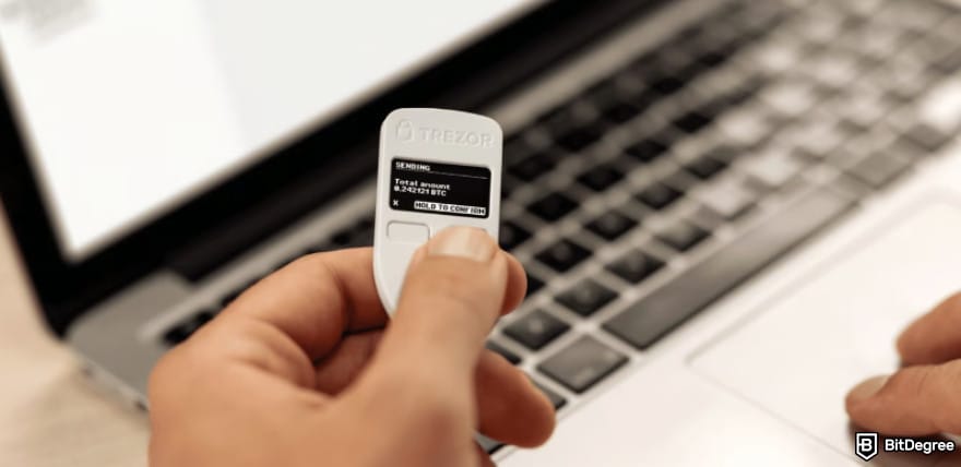 Hardware crypto wallet: Trezor One.