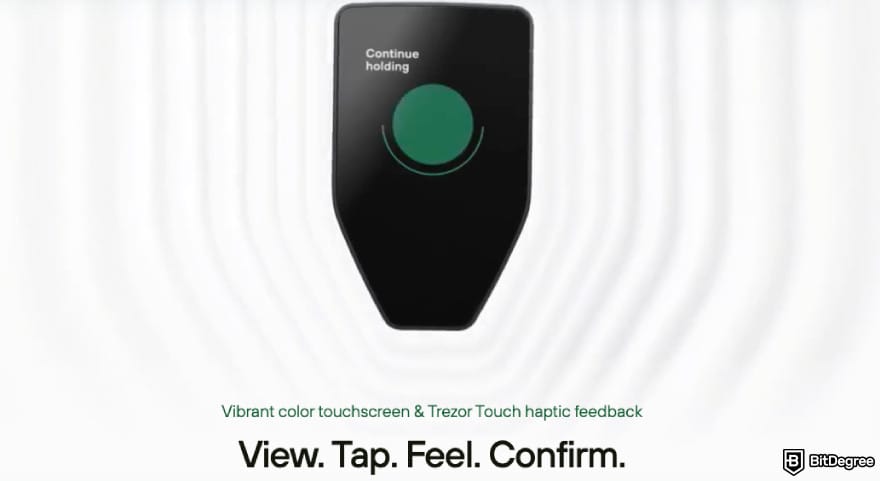 Hardware crypto wallet: Trezor Safe 5's haptic feedback feature.