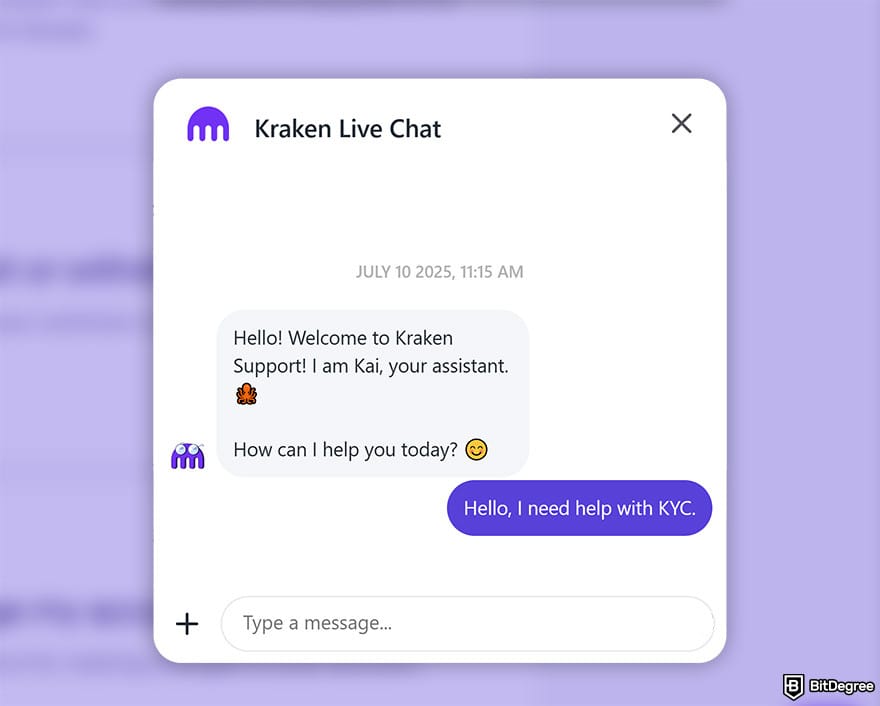 Kraken Review: Kraken live chat with virtual assistant. Kraken Review: Kraken live chat with virtual assistant.