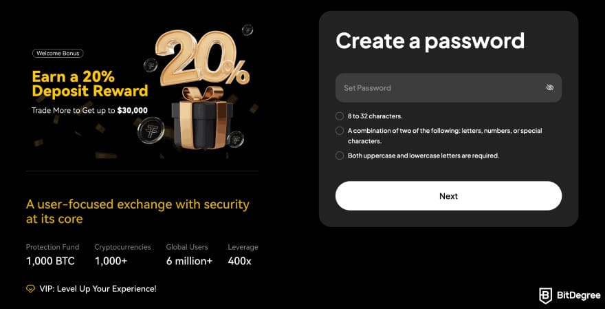 WEEX review: password creation.