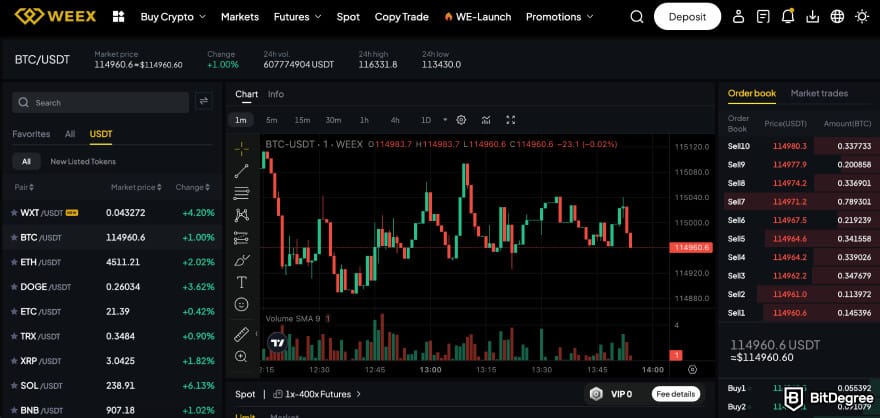 WEEX review: spot trading interface.