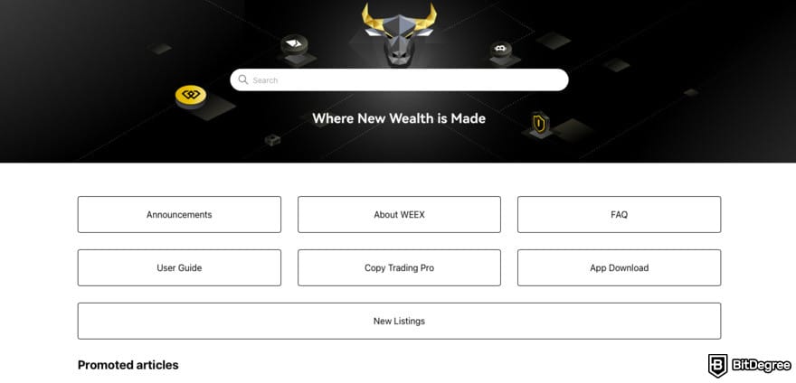 WEEX review: a screenshot of WEEX knowledge base.