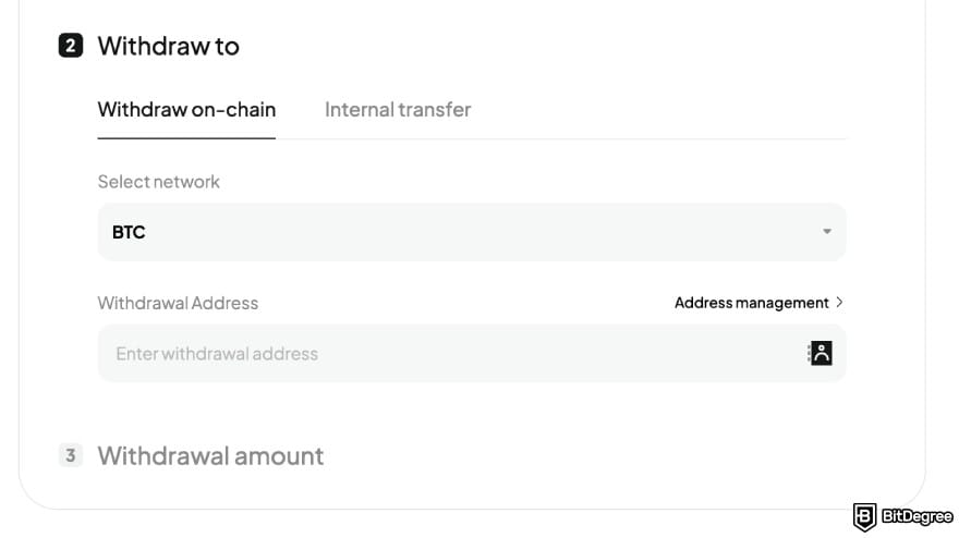 WEEX review: select the network for withdrawal.